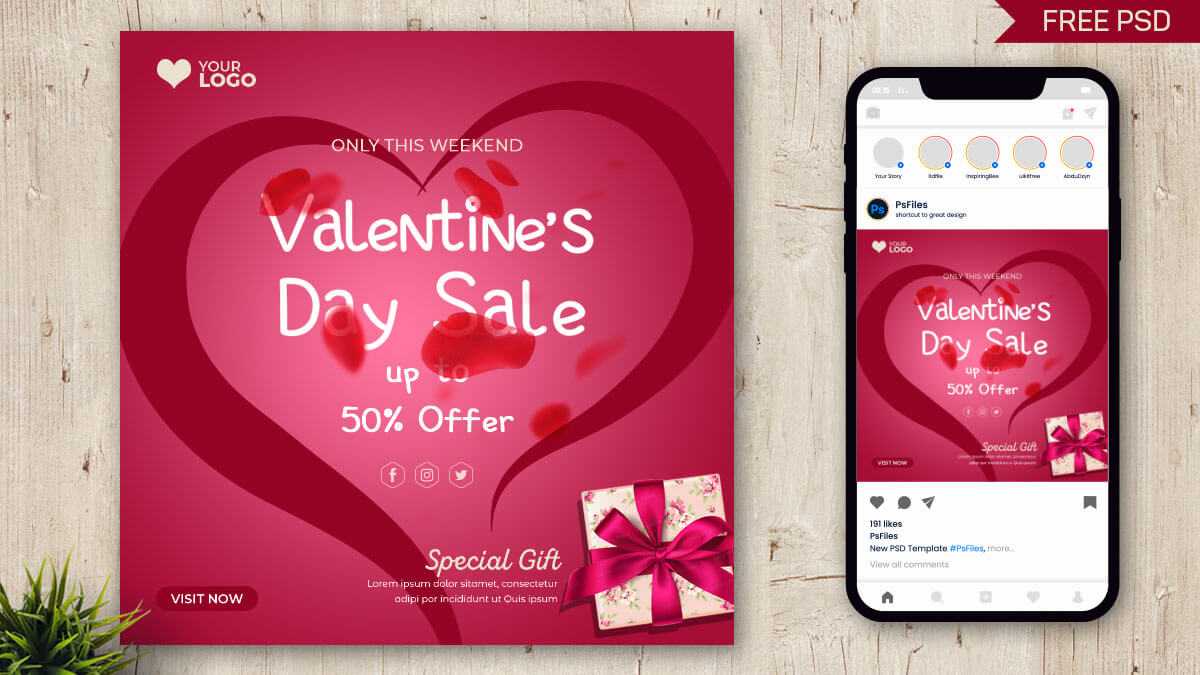 Valentines Day Special Offer Sale Post Design Free PSD file