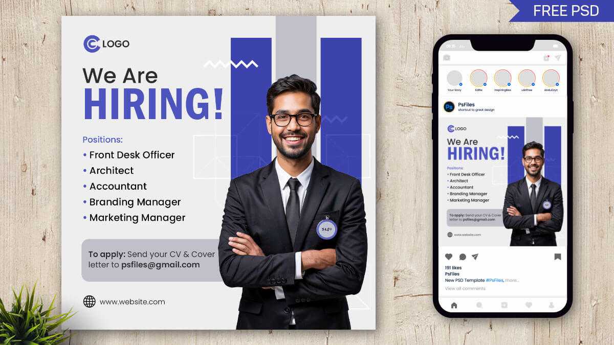 We Are Hiring Social Media Post PSD – Free Download for Job Vacancy Announcements