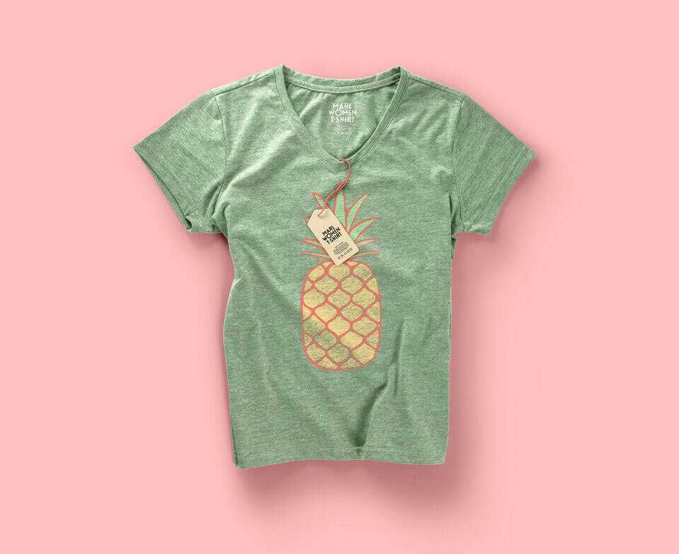 Women V-Neck Free Wrinkle T-Shirt Mockups PSD Front and Back