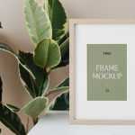 Wood Frame with Plant Mockup