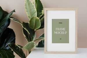 Wood Frame with Plant Mockup