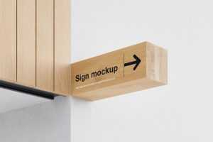Wooden Direction Sign Logo Mockup Free PSD set