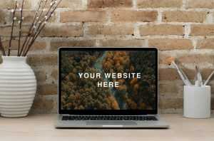 Workspace MacBook Mockup PSD Free PSD