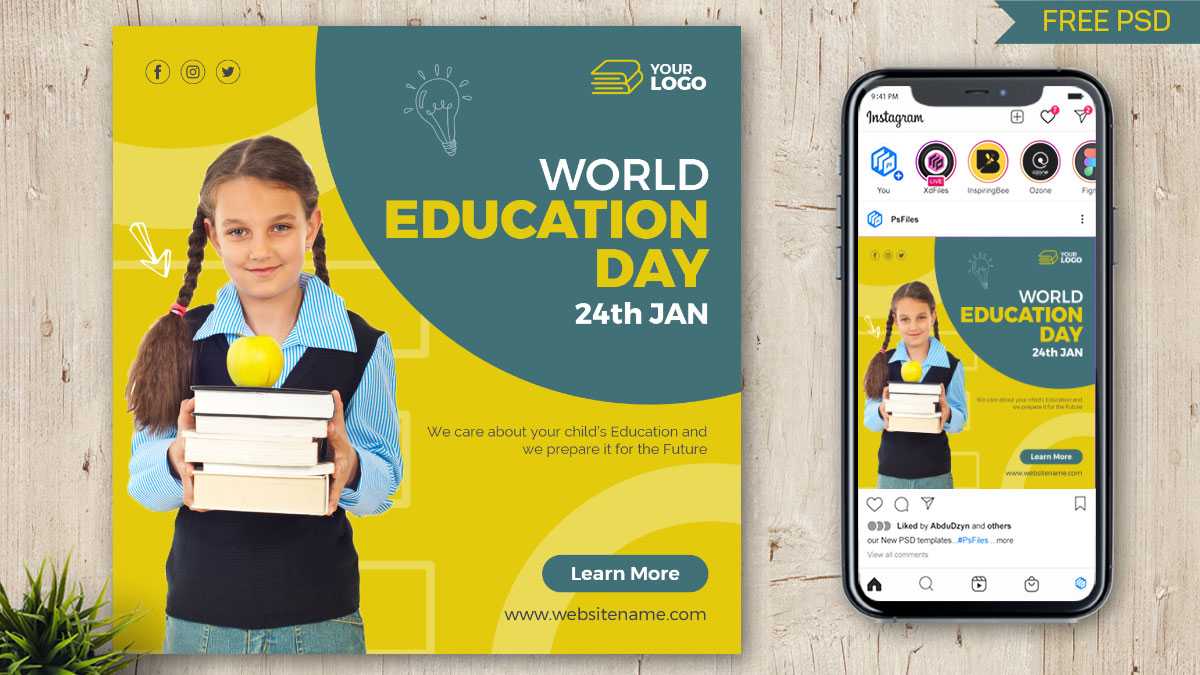 World Education Day Post PSD Template for Free