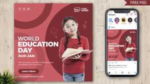 World Education Day Social Media Post PSD Template for Free