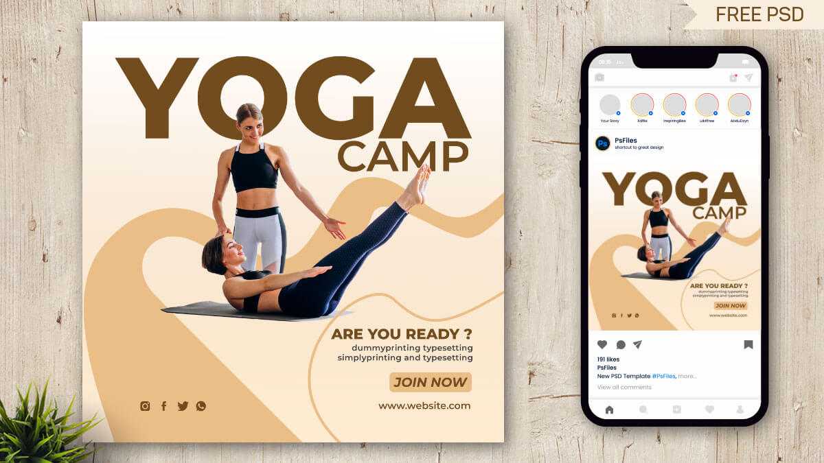 Yoga Training Camp Free Social Media Post Design PSD Template