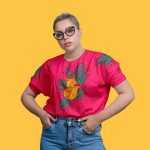 Young Woman Wearing Crew Neck T-shirt Mockup Free PSD