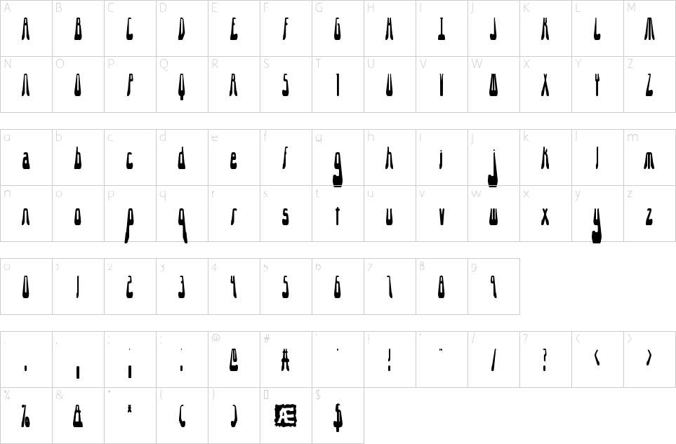 Mapa de caracteres da fonte 1015 Saturday Night Font