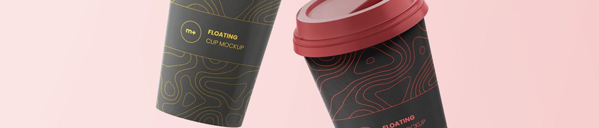 2 Floating Coffee Cups Mockup (PSD)