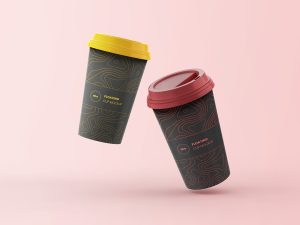 2 Floating Coffee Cups Mockup (PSD)