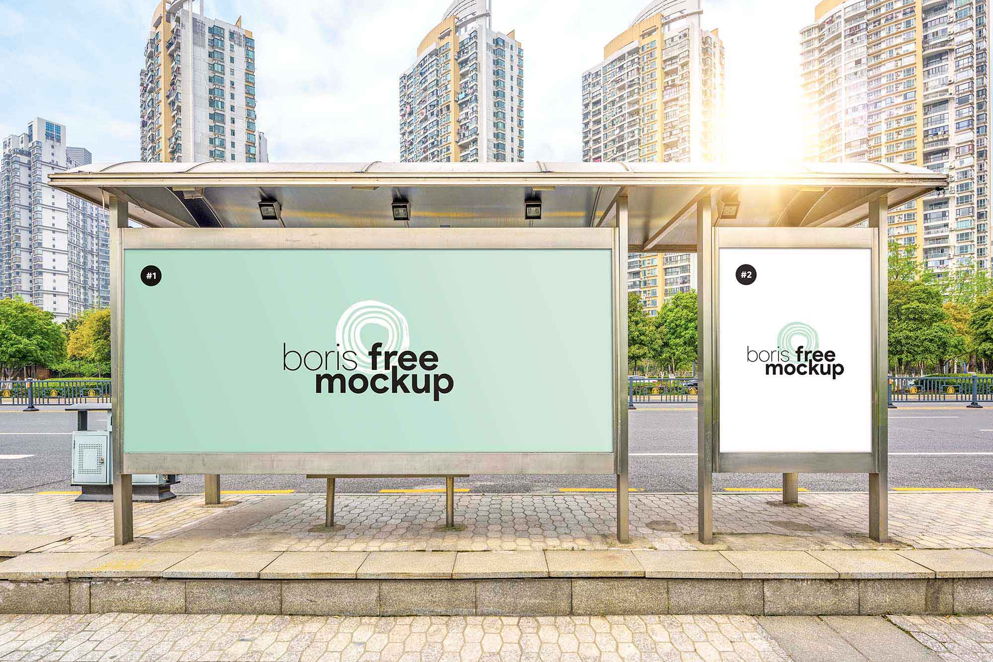 2 Free Bus Stop Billboards Mockup (PSD)