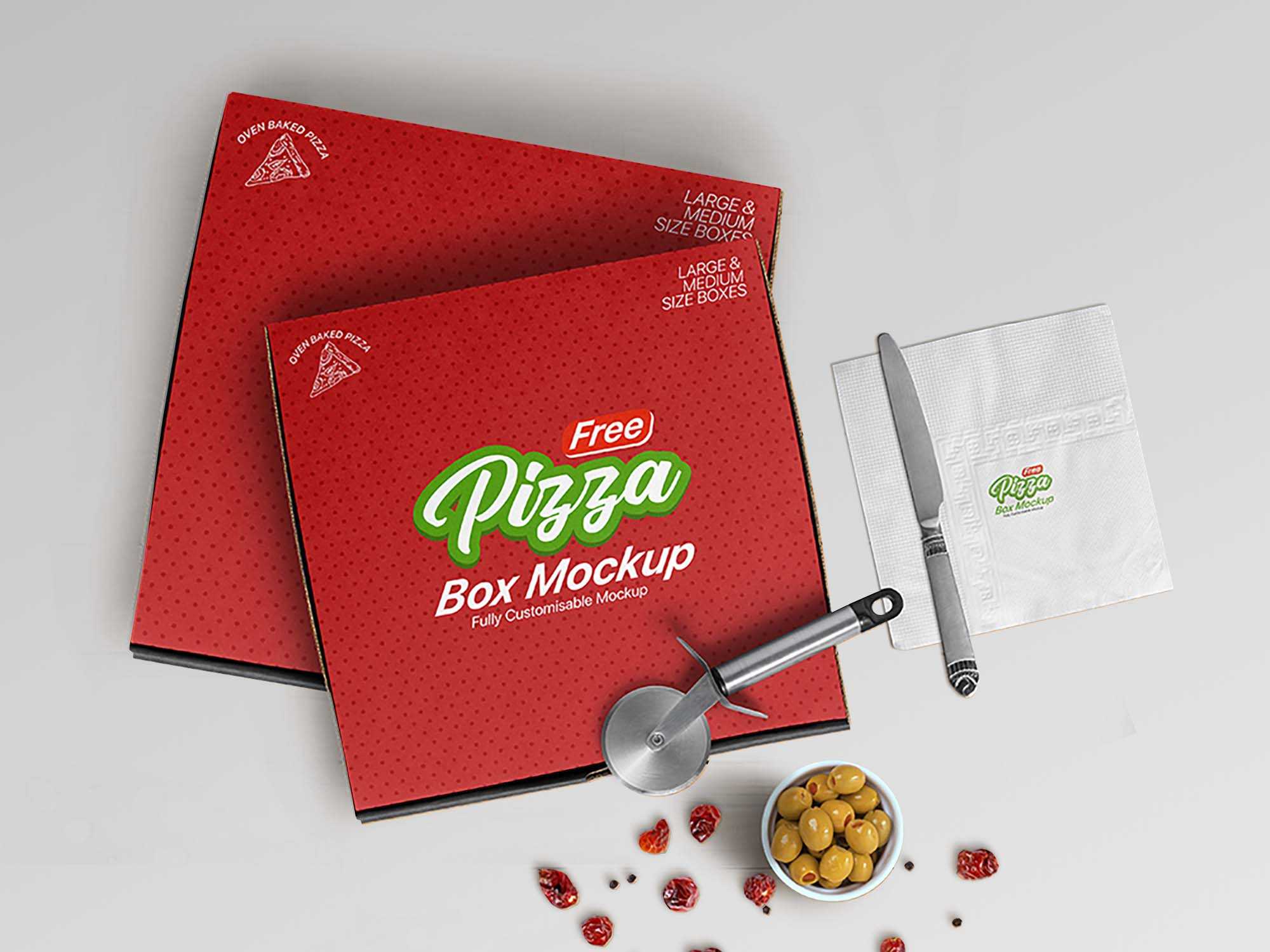 2 Free Pizza Box Package Mockup (PSD)