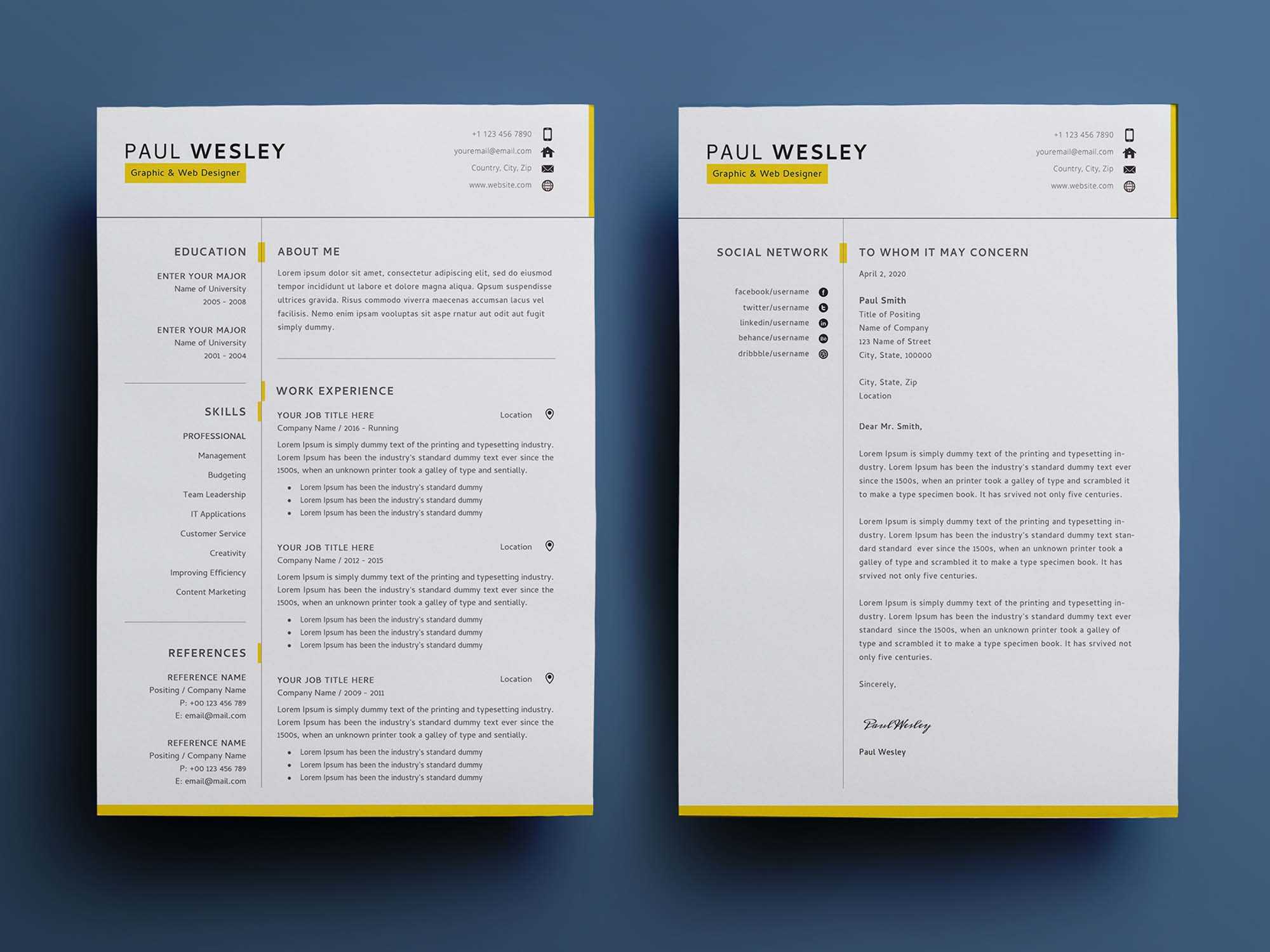 2 Page Free Resume Template (PSD)