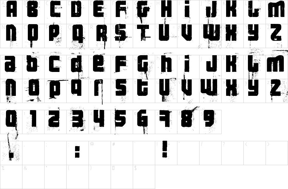Mapa de caracteres da fonte 3 The Hard Way Rmx Font
