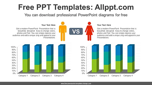 3D Compare Column Chart PPT Diagram