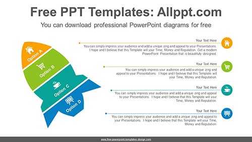 4-Parts Rocket PowerPoint Diagram