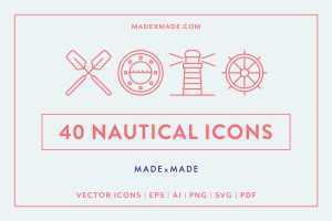 40 Nautical Themed Vector Line Icons (AI)