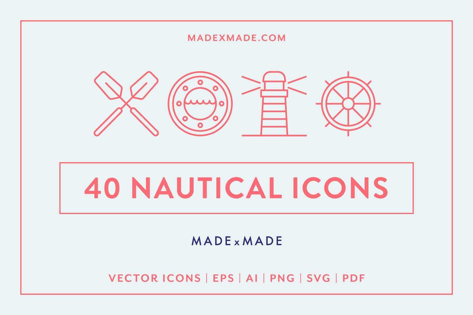40 Nautical Themed Vector Line Icons (AI)