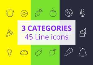 45 Food, Vegetables And Music Line icons