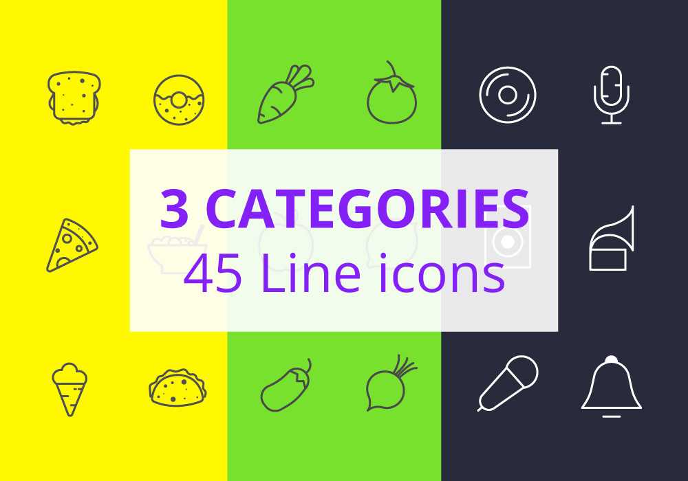 45 Food, Vegetables And Music Line icons
