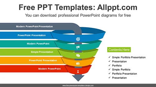 5 Divisions Funnel PowerPoint Diagram