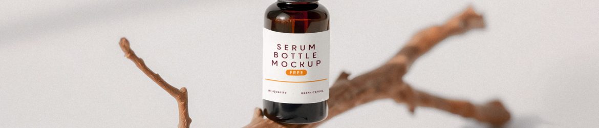 A Glass Serum Bottle Mockup On A Little Twig