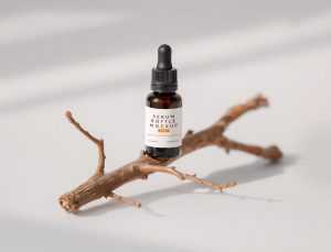 A Glass Serum Bottle Mockup On A Little Twig