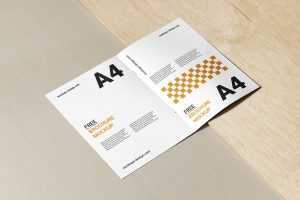 A4 brochure with wood and paper mockup
