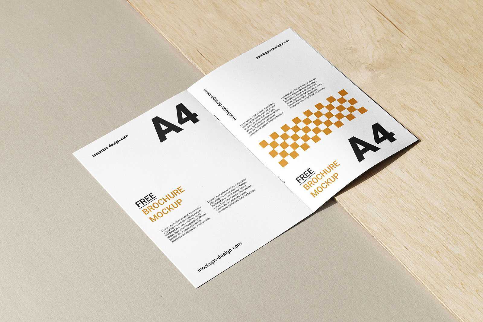 A4 brochure with wood and paper mockup