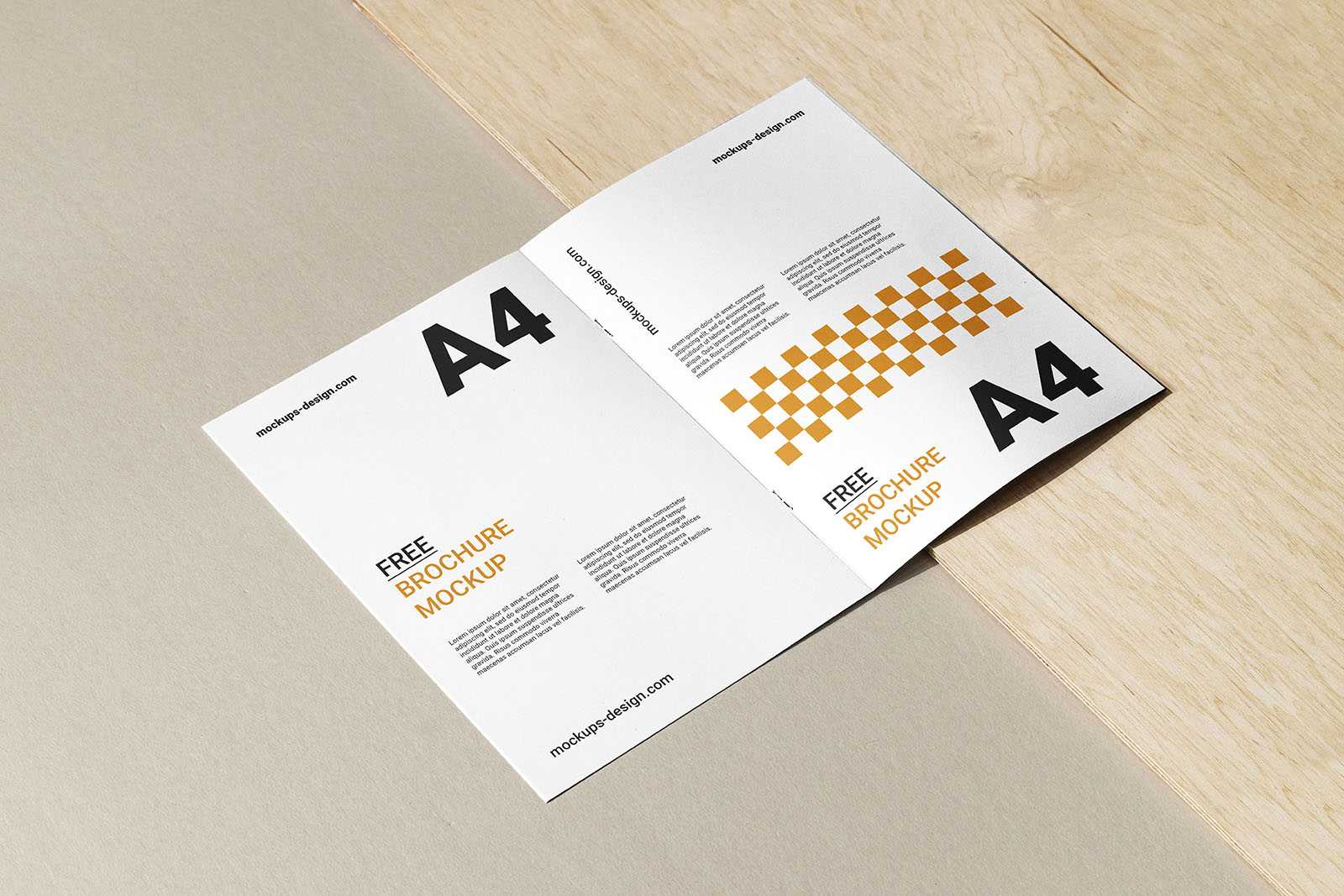 A4 brochure with wood and paper mockup