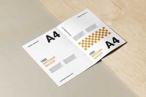 A4 brochure with wood and paper mockup