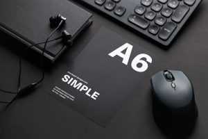 A6 flyer on the black background mockup