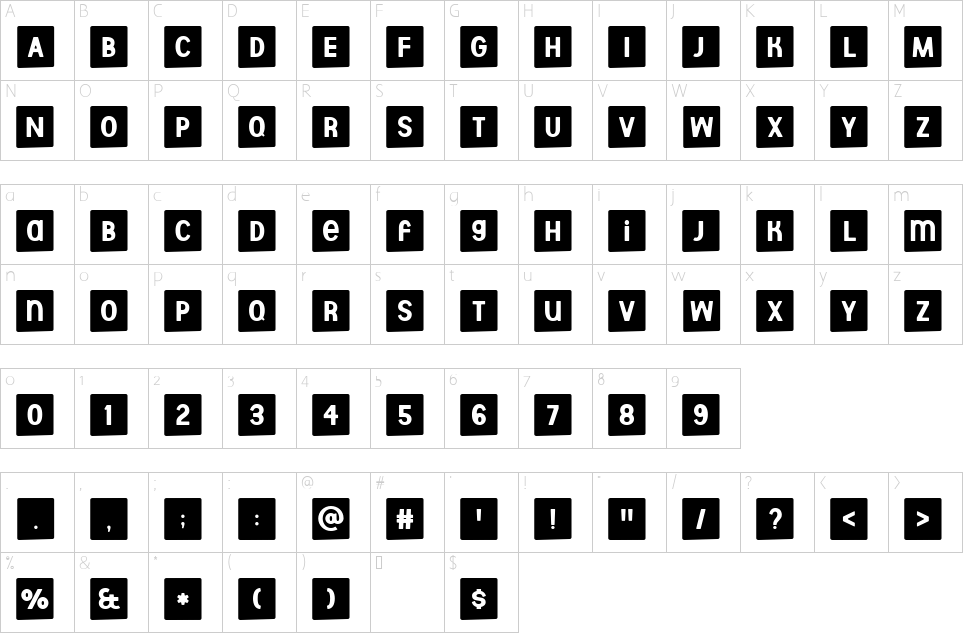 Mapa de caracteres da fonte Aberforth Tiles Font