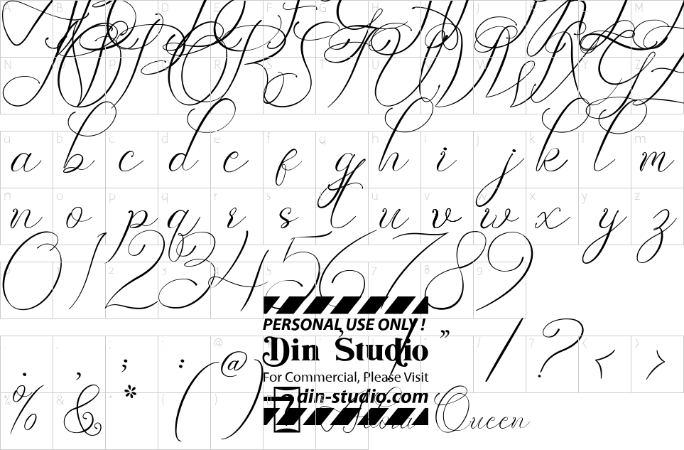 Mapa de caracteres da fonte Adora Queen Font