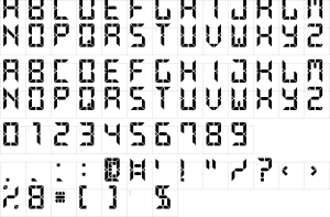 Mapa de caracteres da fonte Advanced Pixel LCD 7 Font