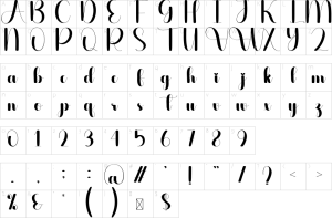 Mapa de caracteres da fonte Adventure Font