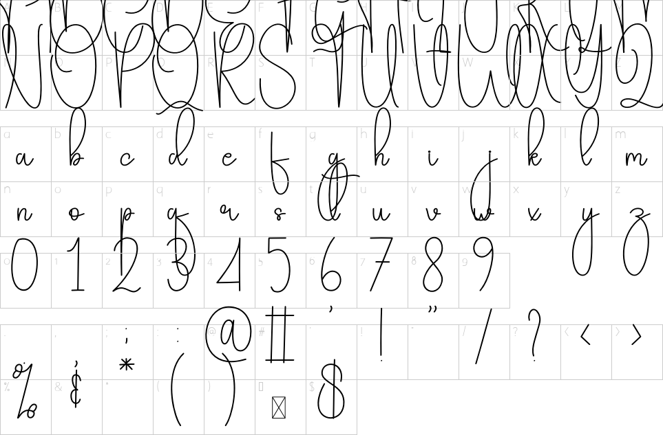 Mapa de caracteres da fonte Adventure Font