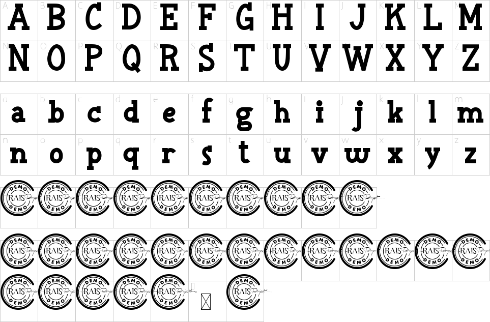 Mapa de caracteres da fonte Adventure Land Font