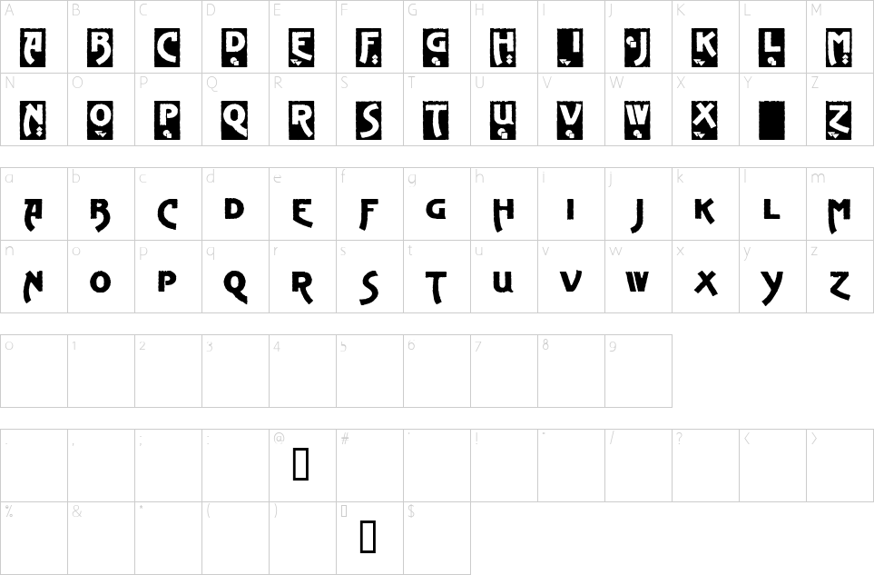 Mapa de caracteres da fonte Advertising Gothic Font