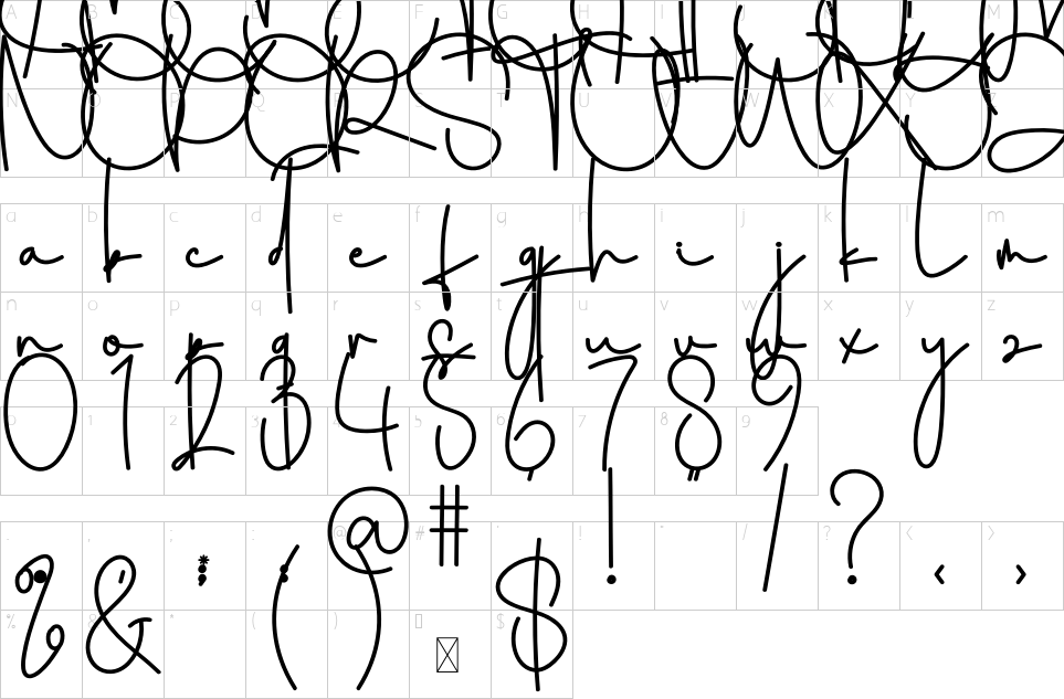 Mapa de caracteres da fonte Aesthetic Font