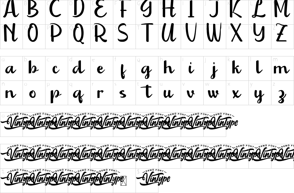 Mapa de caracteres da fonte Aesthetic Love Font