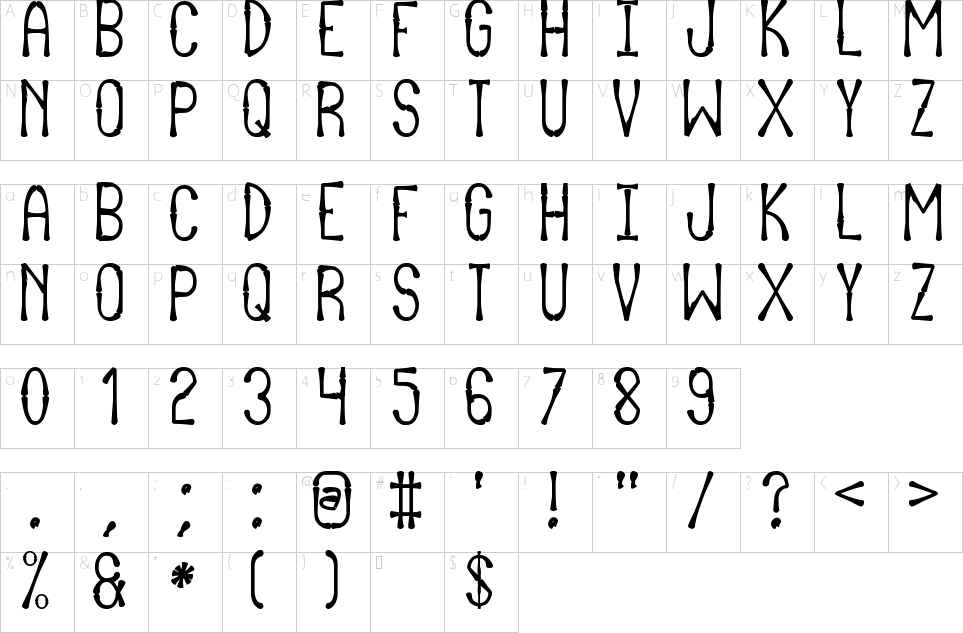 Mapa de caracteres da fonte Afrika Safari Rebuild Font