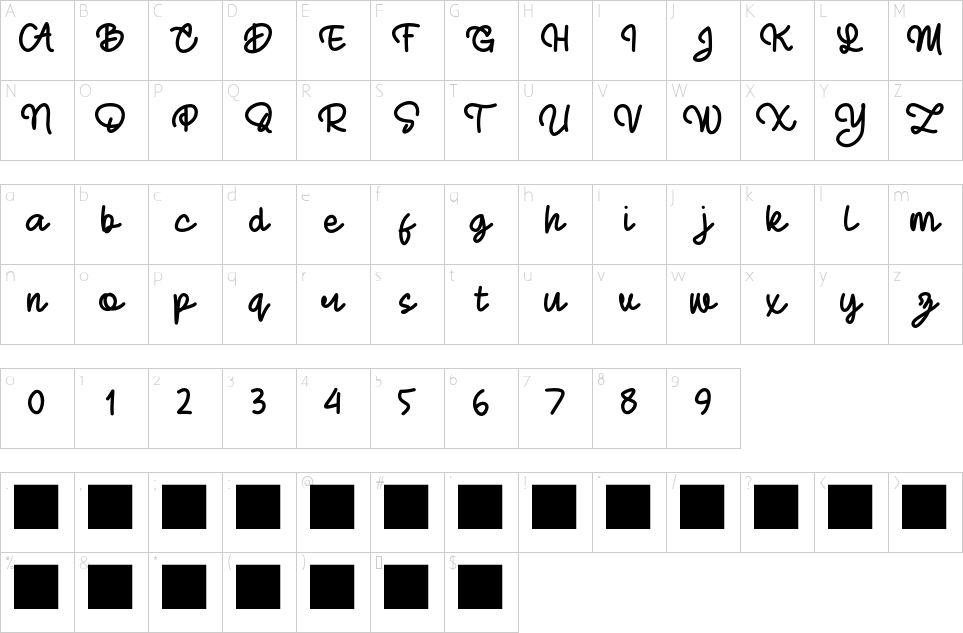 Mapa de caracteres da fonte After Death Font