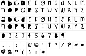 Mapa de caracteres da fonte After Party Font