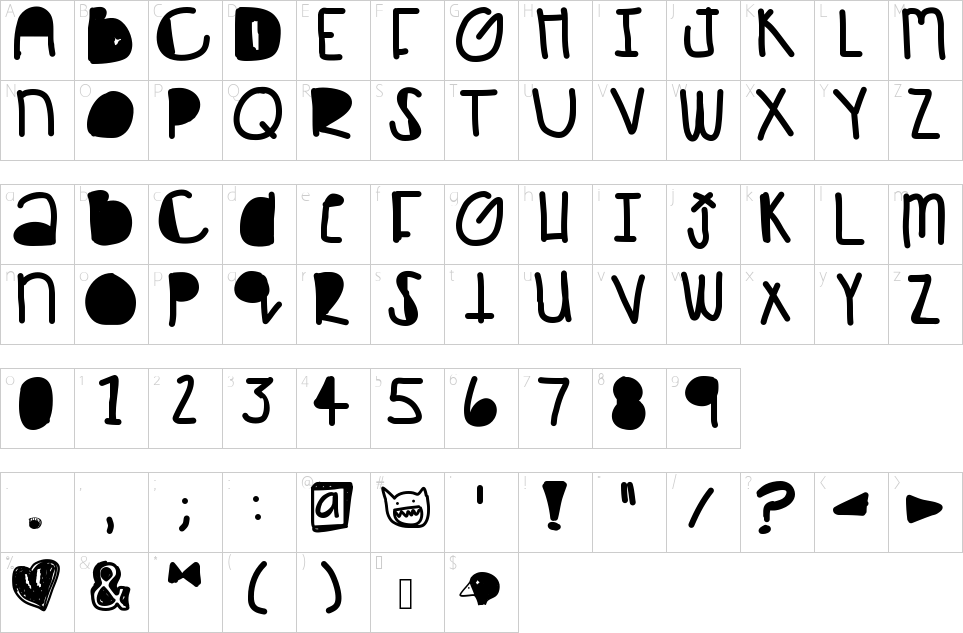 Mapa de caracteres da fonte After Party Font
