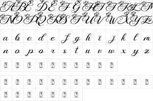 Mapa de caracteres da fonte Agetya Butterfly Font