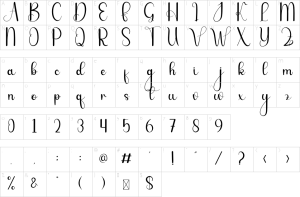 Mapa de caracteres da fonte Agreeable Font