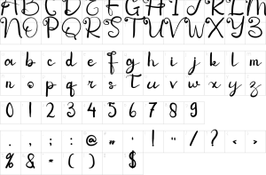Mapa de caracteres da fonte Agyti Jinny Font