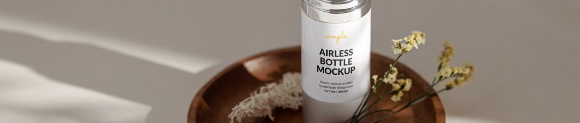 Airless bottle on wooden tray mockup
