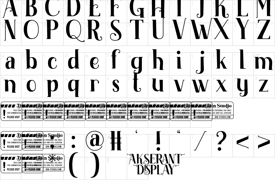 Mapa de caracteres da fonte Akserant Display Font